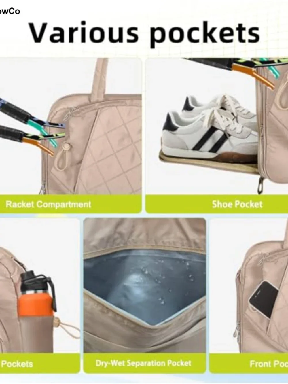 Tennis Backpack Pickleball Racket Bag Water-Resistant 30L Sports Travel Duffle